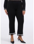 Fiorella Rubino Pantaloni drepti crop cu terminatie cu franjuri - Negru
