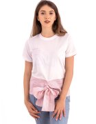 FOLD YOUR MIND Tricou din bumbac cu funda frontala - Alb/Roz