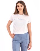 FOLD YOUR MIND Tricou din bumbac cu funda pe partea din spate - Alb/Albastru