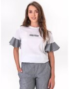 FOLD YOUR MIND Tricou supradimensionat cu maneci cu volane - Alb/Gri