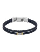 Fossil Bratara din piele cu model cu doua siraguri - Argintiu/Bleumarin