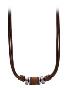 Fossil Colier maro cafea de piele cu margele