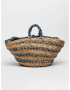 Francesca Rossi Geanta tote de paie cu garnituri din denim - Bej deschis/Bleumarin