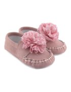 Funny Baby Pantofi din piele intoarsa cu aplicatie florala - Alb/Roz pastel/Roz prafuit
