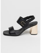 Furla Sandale de piele cu toc masiv - Auriu/Negru
