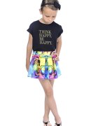  Fusta mini evazata cu pliu inversat - Albastru pastel/Coral/Galben pal