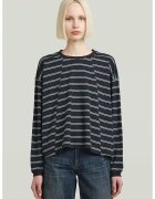G-STAR Bluza din bumbac organic cu maneci cazute - Verde aquamarin/Bleumarin