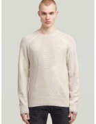 G-STAR Pulover tricotat din amestec de bumbac organic cu decolteu la baza gatului - Alb