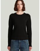 G-STAR Pulover tricotat din lana cu model uni si guler rotund - Negru