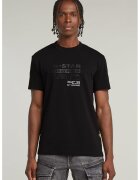 G-STAR Tricou cu decolteu la baza gatului si imprimeu logo - Negru/Alb murdar