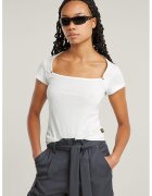 G-STAR Tricou din bumbac organic cu decolteu patrat - Alb murdar