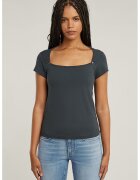 G-STAR Tricou din bumbac organic cu decolteu patrat - Albastru petrol