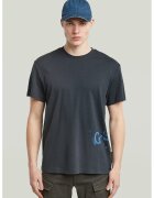 G-STAR Tricou din bumbac organic cu imprimeu logo - Gri carbune/Albastru royal
