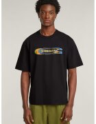G-STAR Tricou din bumbac organic cu imprimeu pe piept - Negru/Galben/Albastru