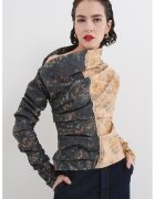 GANNI Bluza asimetrica cu model in fronseuri - Portocaliu persan/Gri antracit