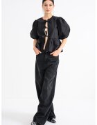 GANNI Bluza de bumbac cu maneci bufante - Negru