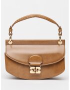 GANNI Geanta crossbody de piele ecologica cu clapa si bareta detasabila - Caramel