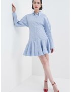 GANNI Rochie-camasa mini cu croiala evazata si maneci lungi - Alb/Albastru pastel/Albastru ultramarin