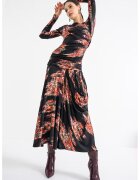 GANNI Rochie cu fronseuri si model floral - Negru/Rosu vermillion