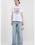 GANNI Tricou de bumbac cu imprimeu grafic - Albastru prafuit/Alb optic/Roz