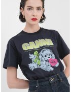 GANNI Tricou de bumbac cu imprimeu grafic - Fucsia/Verde lime/Gri antracit
