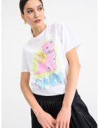 GANNI Tricou din bumbac cu imprimeu pisica - Alb/Roz/Albastru