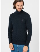 Gant Pulover cu guler inalt si model torsade - Albastru ultramarin