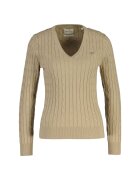 Gant Pulover slim fit cu model torsade si decolteu in V - Bej