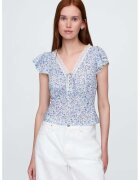 GAP Bluza cu model floral si insertii de dantela - Alb/Albastru