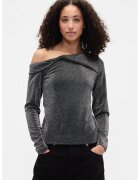GAP Bluza stralucitoare cu decolteu pe un umar - Argintiu/Gri inchis