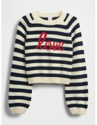 GAP Pulover de bumbac cu model - Rosu/Alb fildes/Albastru ultramarin
