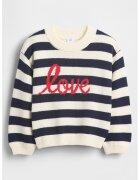 GAP Pulover din bumbac cu model si maneci cazute - Rosu/Alb fildes/Albastru ultramarin