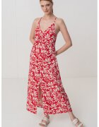 GAP Rochie cu imprimeu - decolteu in V si slit frontal - Rosu vermillion/Alb murdar