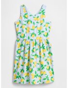 GAP Rochie evazata cu imprimeu cu fructe - Galben deschis/Albastru glaciar