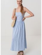 GAP Rochie maxi evazata din amestec de in cu bretele inguste ajustabile - Alb/Albastru pastel
