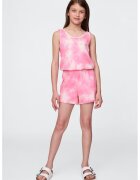 GAP Salopeta scurta din amestec de bumbac cu model tie-dye - Roz deschis/Alb murdar