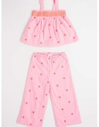 GAP Set de top de bumbac cu broderie si pantaloni - Roz