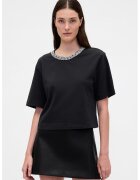 GAP Tricou crop cu decolteu-bijuterie - Negru