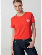 GAP Tricou crop cu imprimeu grafic pe piept - Rosu vermillion