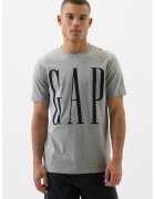 GAP Tricou cu logo supradimensionat si decolteu la baza gatului - Negru/Gri deschis melange