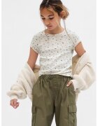 GAP Tricou cu model floral si decolteu la baza gatului - Alb murdar
