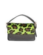 Gave Lux Geanta crossbody de piele si piele cu par scurt - Negru/Verde lime
