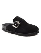 GENUINS Papuci flip-flop dama - Piele naturala/Velur - Negru