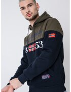 Geographical Norway Hanorac cu buzunar kangaroo si imprimeu Greg - Alb/Kaki inchis/Bleumarin