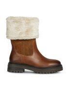 Geox Cizme mid-calf de piele si piele intoarsa cu garnitura de blana sintetica - Alb/Maro cognac