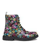 Geox Ghete din piele ecologica cu model floral - Negru/Roz fandango/Galben sofran