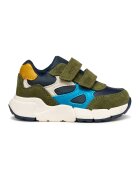 Geox Pantofi sport cu model colorblock - inchidere velcro si garnituri din piele intoarsa - Verde masliniu/Bleumarin