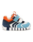 Geox Pantofi sport cu velcro - model colorblock si garnituri din piele intoarsa - Albastru deschis/Oranj