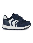 Geox Pantofi sport cu velcro si garnituri din piele intoarsa - Alb/Bleumarin