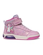 Geox Pantofi sport cu velcro si LED-uri - Alb/Roz pastel/Albastru glaciar